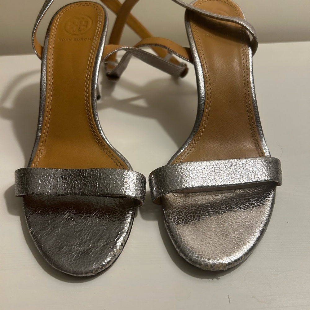 Tory Burch Metallic Silver Heels
